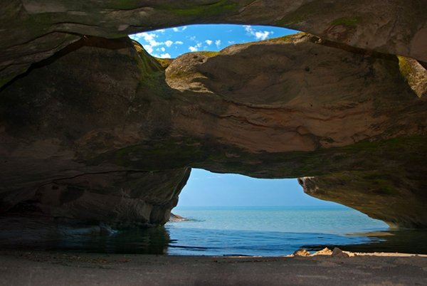 Inside a sea cave on the shores of Lake Superior in the Pictured Rocks National Lakeshore
