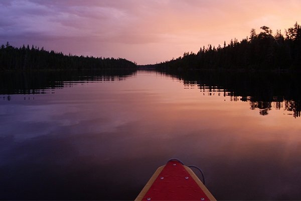 Canoe floating on Lake Superior just south of Thunder Bay, Canada. 