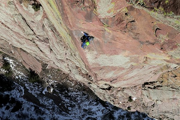 Adam Stack starting the day off with several pitches in Eldorado Canyon