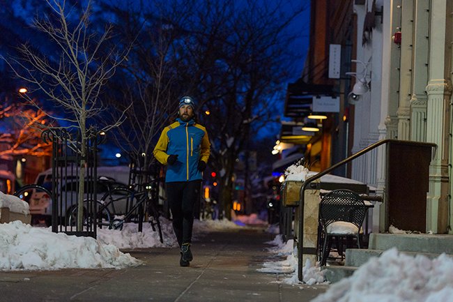 Anton Krupicka starts running from downtown Boulder, Colorado before sunrise