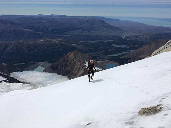 Anton Krupicka on the summit of Guillaumet in Patagonia