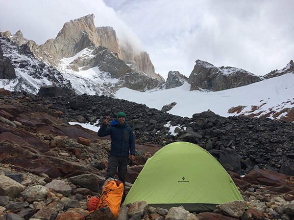 Colin Haley and Anton Krupicka camp below Aguja Guillaumet in Patagonia