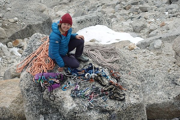 Brette Harrington in Patagonia with gear