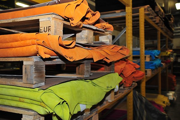 Raw materials used for making climbing shoes and mountaineering boots at the La Sportiva factory in Italy.
