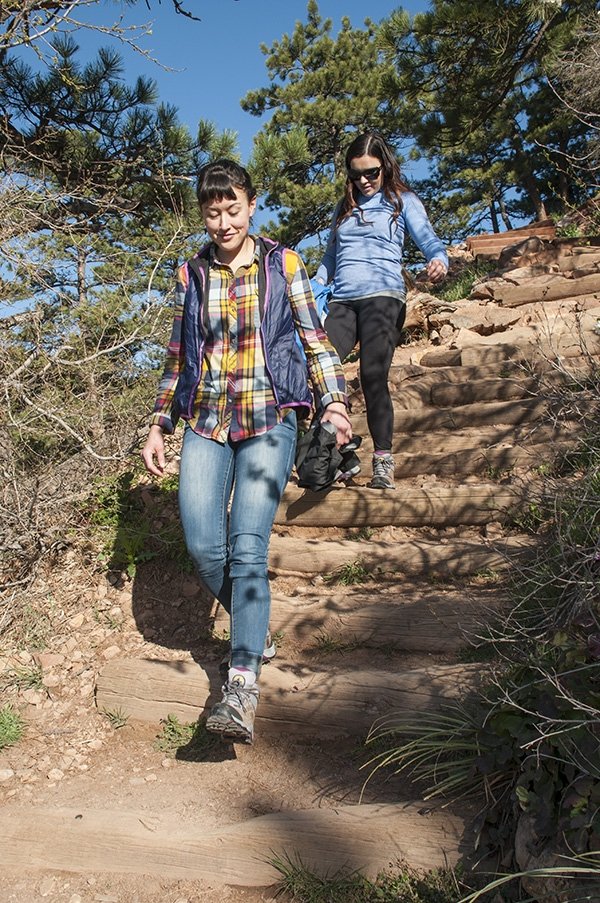 Two hikers on the downhill