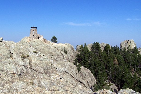 The fire tower acts as a landmark as you near the summit of Black Elk Peak