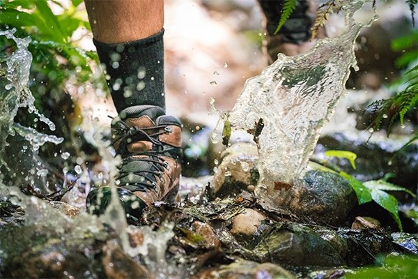 The La Sportiva Nucleo GTX Hiking Boot in water crossing