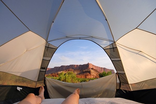 Enjoying the sandstone view from tent 