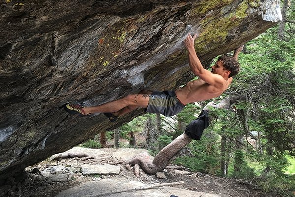 Jonathan Siegrist bouldering in RMNP, just a few miles from his hometown Estes Park, CO