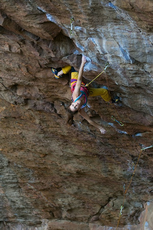 La Sportiva climbing athlete Paige Claassen projecting South Africa's hardest sport route "Mazawatee"