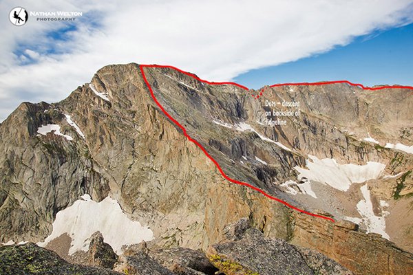 McHenry's Peak route for the Shelf Lake Traverse in Colorado