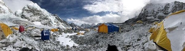 The tents lined up at Everest Base Camp