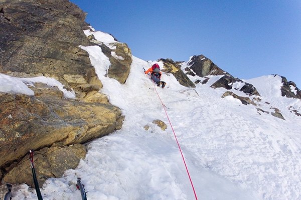 Tino climbing in Rolwaling Himal of Nepal