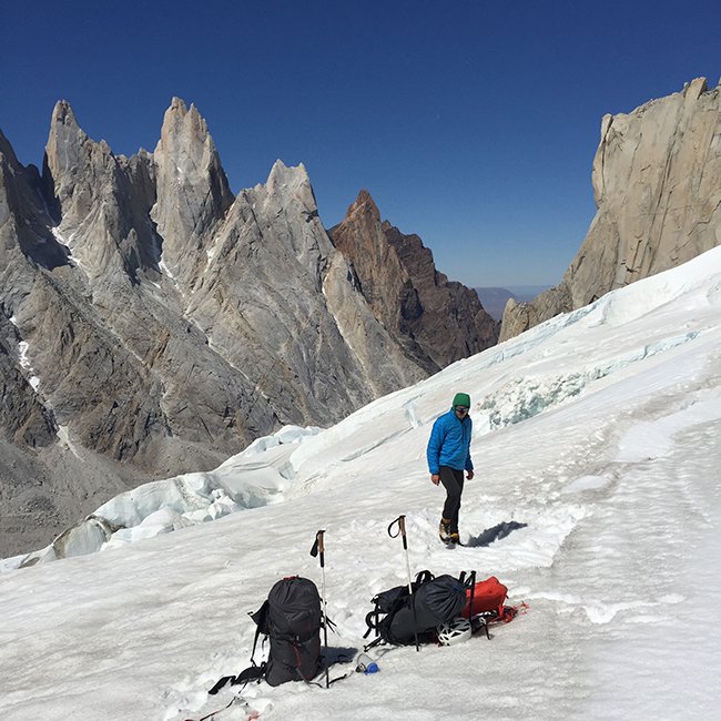 Alex Honnold and Colin Haley on the approach to the Torre Traverse